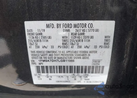 2020 Ford Explorer Xlt from USA, damaged, VIN 1FMSK7DH7LGB11986